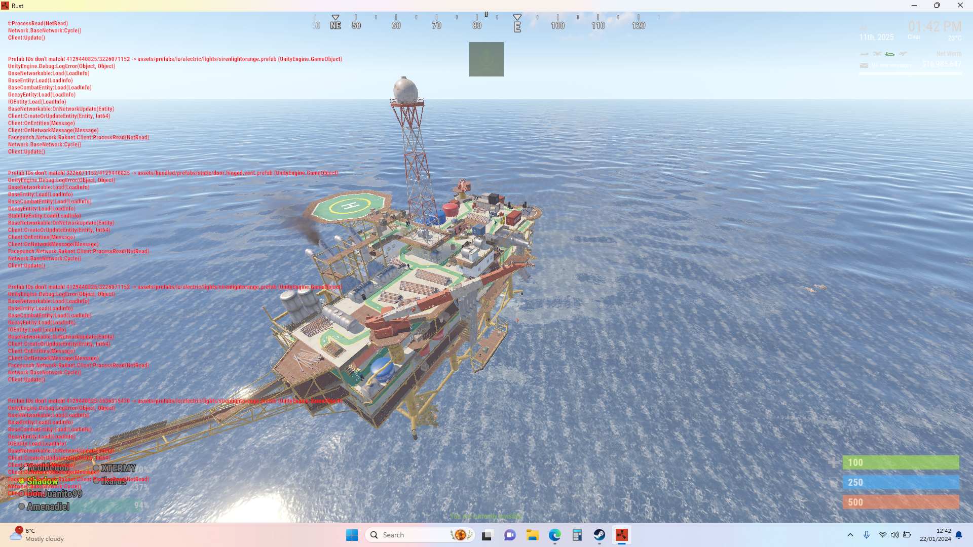 More information about "red text on screen near/ approaching large oil rig"